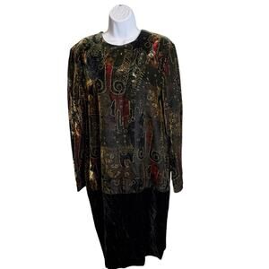 Vintage KC Spencer Women's 80s Velvet Dress Size 10 Luxe Goth Gold Trim Glam‎
